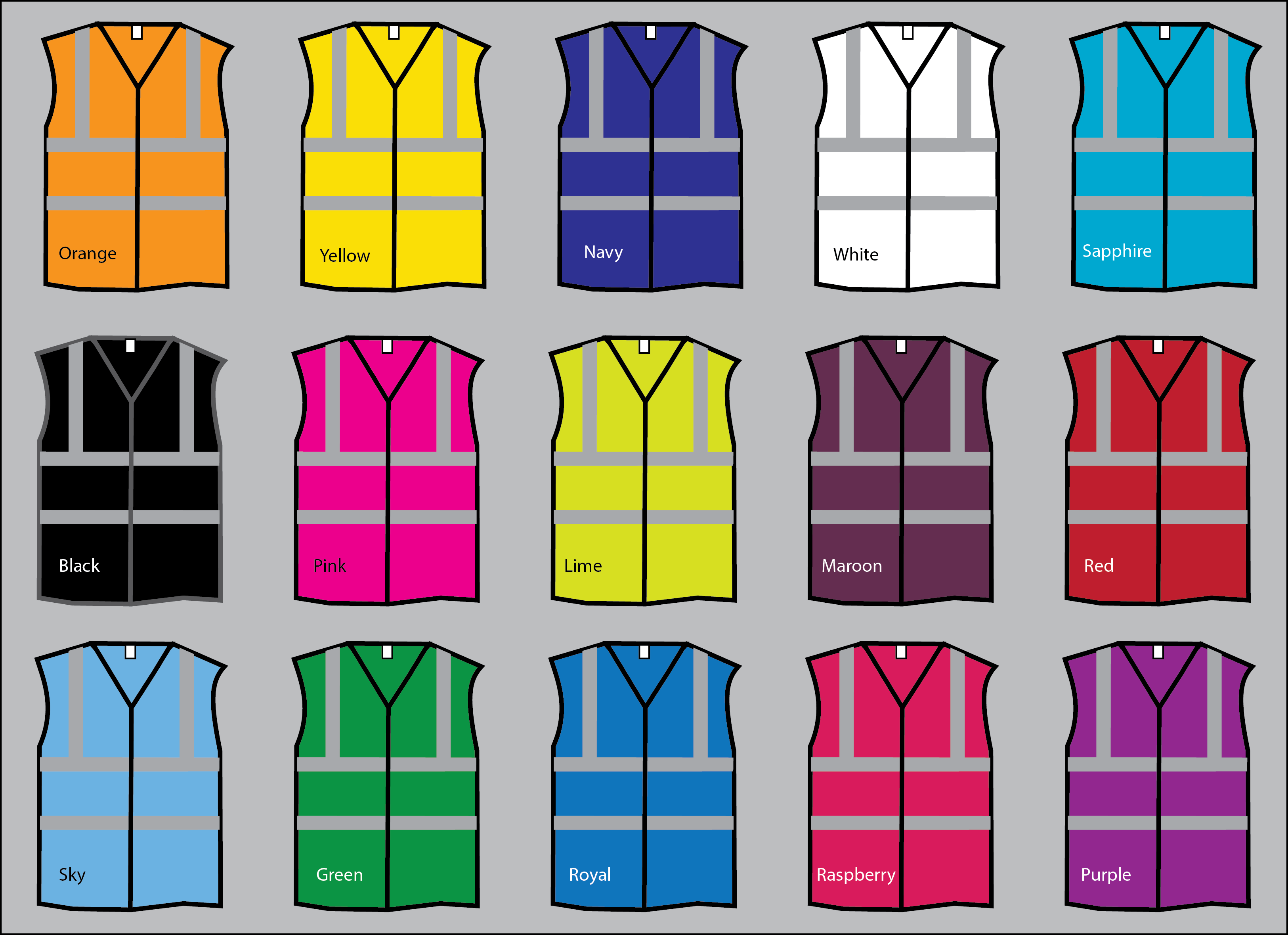 20 colours of hi-vis vests