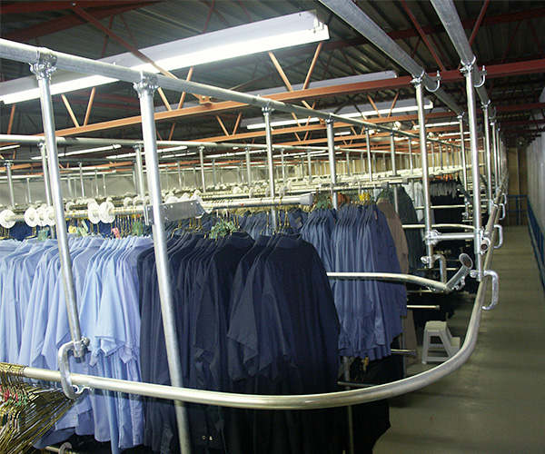 Bespoke garments on distribution railing
